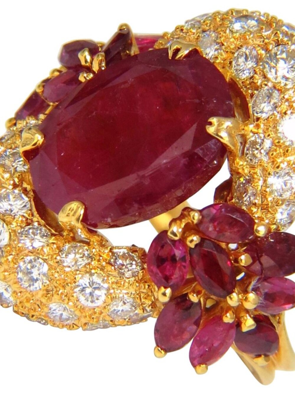 11.00CT NATURAL OVAL RED RUBY DIAMONDS COCKTAIL RING 14KT*